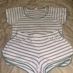 Striped Pajama Set - White and Green